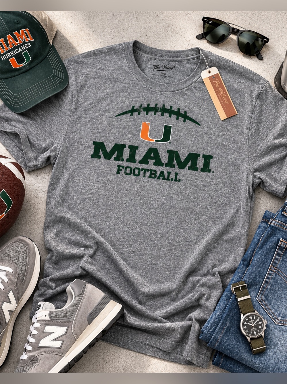 NWT Miami Hurricanes Football Tee Gray Large The Victory NCAA "The U" Shirt